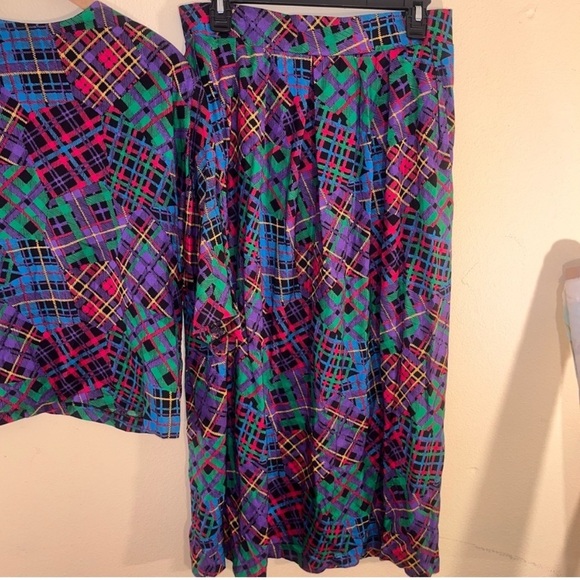 Vintage ‘90s Lee Winter Plaid Patchwork Knee Length Skirt L - Picture 1 of 6